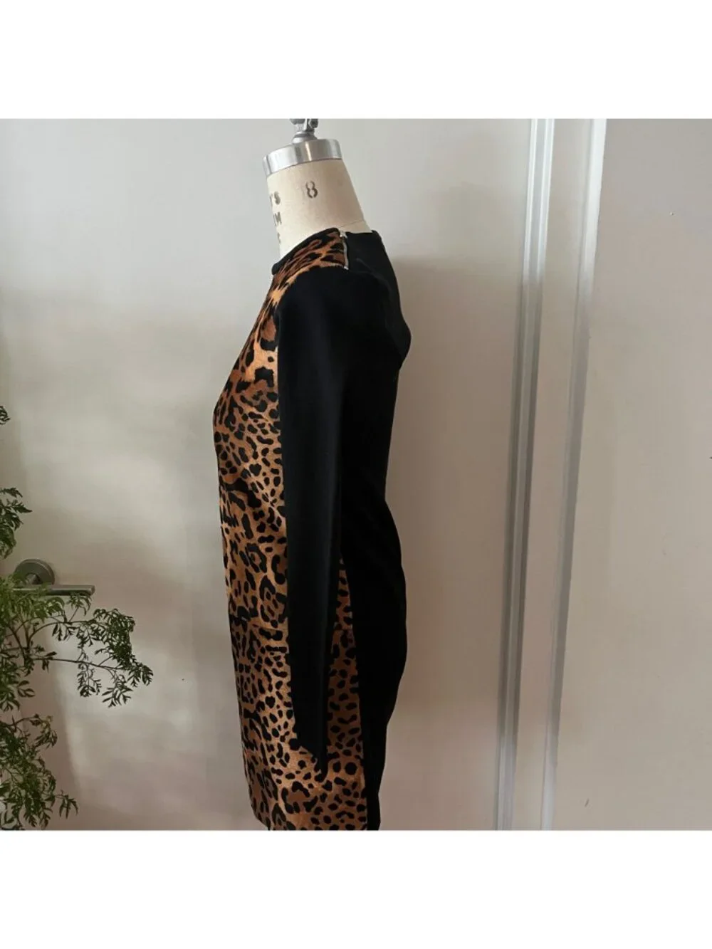 RALPH LAUREN‎ Black Label Wool and Leopard Print Leather Mini Dress Size Small - Picture 3 of 7